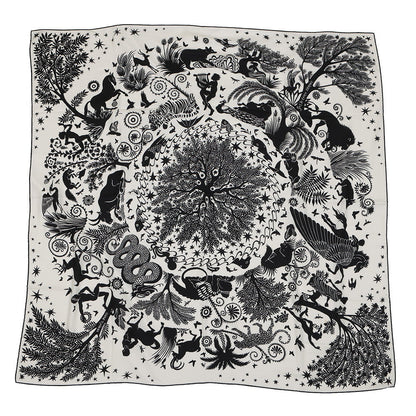 HERMES Giant Square: Be seduced by the charm of Orpheus Sous le Charme d'Orphee Fall/Winter 2024 Size 140 White/Black Cashmere70% Silk30%