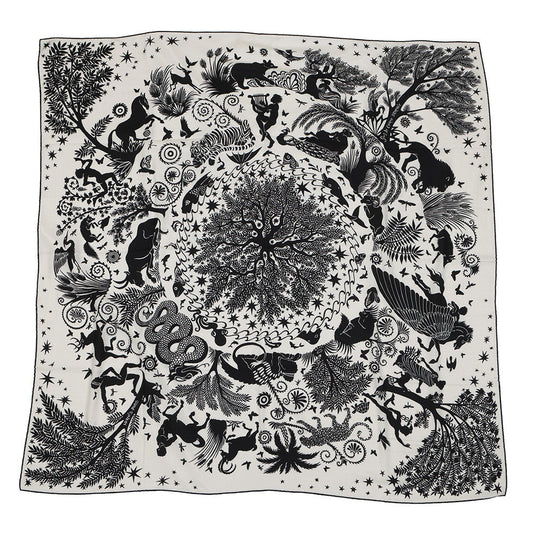 HERMES Giant Square: Be seduced by the charm of Orpheus Sous le Charme d'Orphee Fall/Winter 2024 Size 140 White/Black Cashmere70% Silk30%