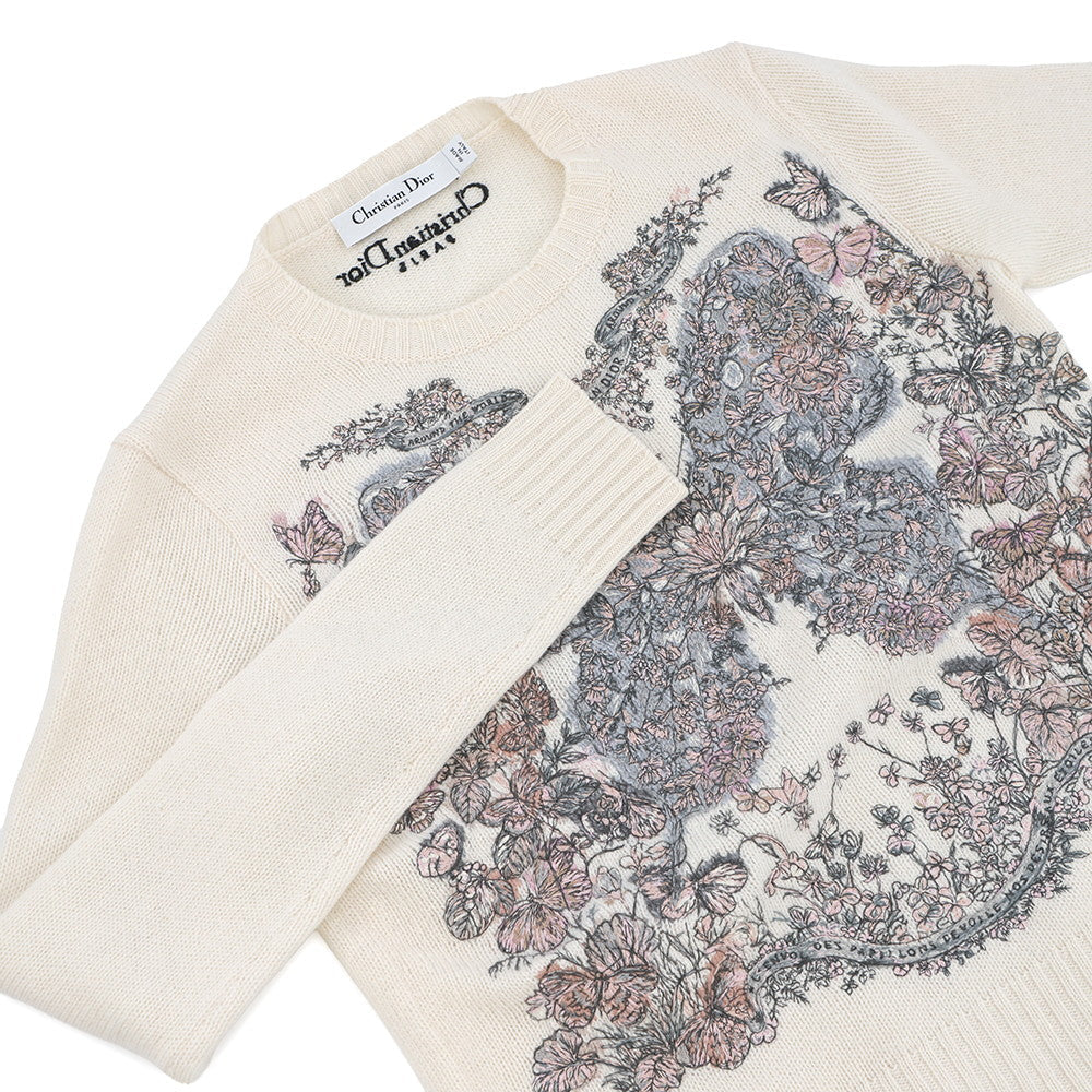 Dior Butterfly Around The World Knit Size 34 Ivory/Multicolor414S57AM078 Cashmere100%