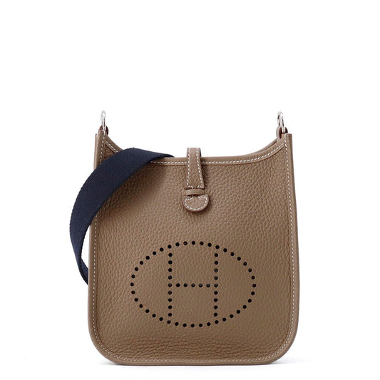 HERMES Evelyne Amazon Long Etoupe/Blue Indigo Taurillon Clemence Size TPM