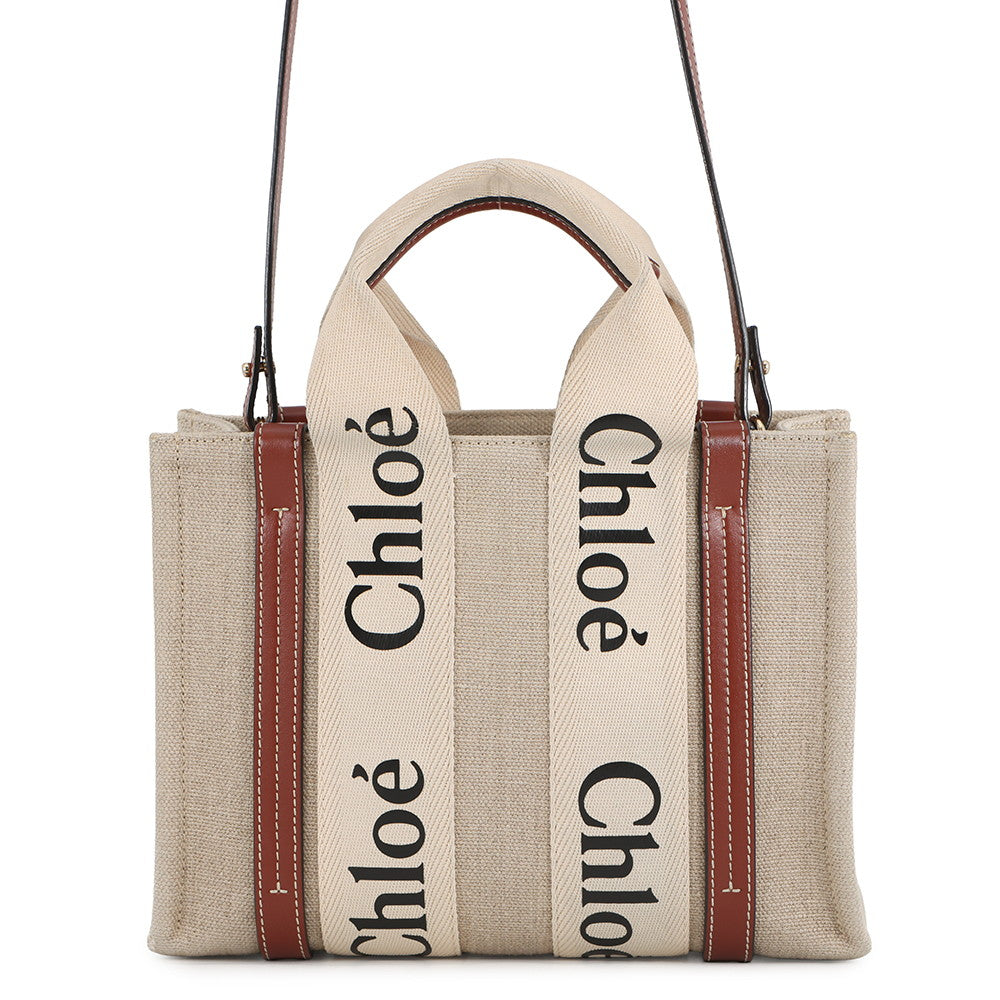Chloe Woody 2WAY Shoulder Bag Beige/BrownCHC22AS397I2690U Canvas Leather Size Small