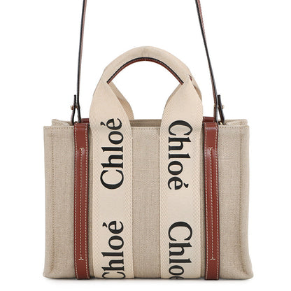 Chloe Woody 2WAY Shoulder Bag Beige/BrownCHC22AS397I2690U Canvas Leather Size Small