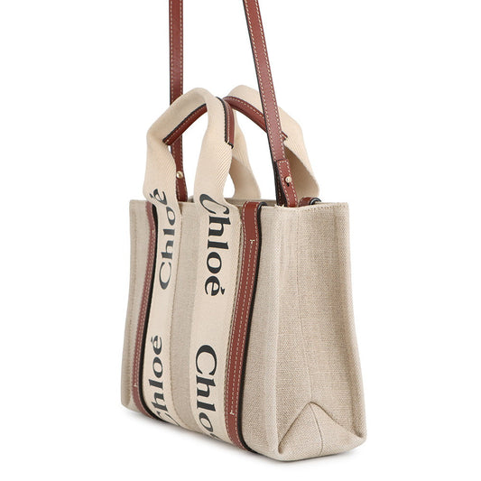Chloe Woody 2WAY Shoulder Bag Beige/BrownCHC22AS397I2690U Canvas Leather Size Small