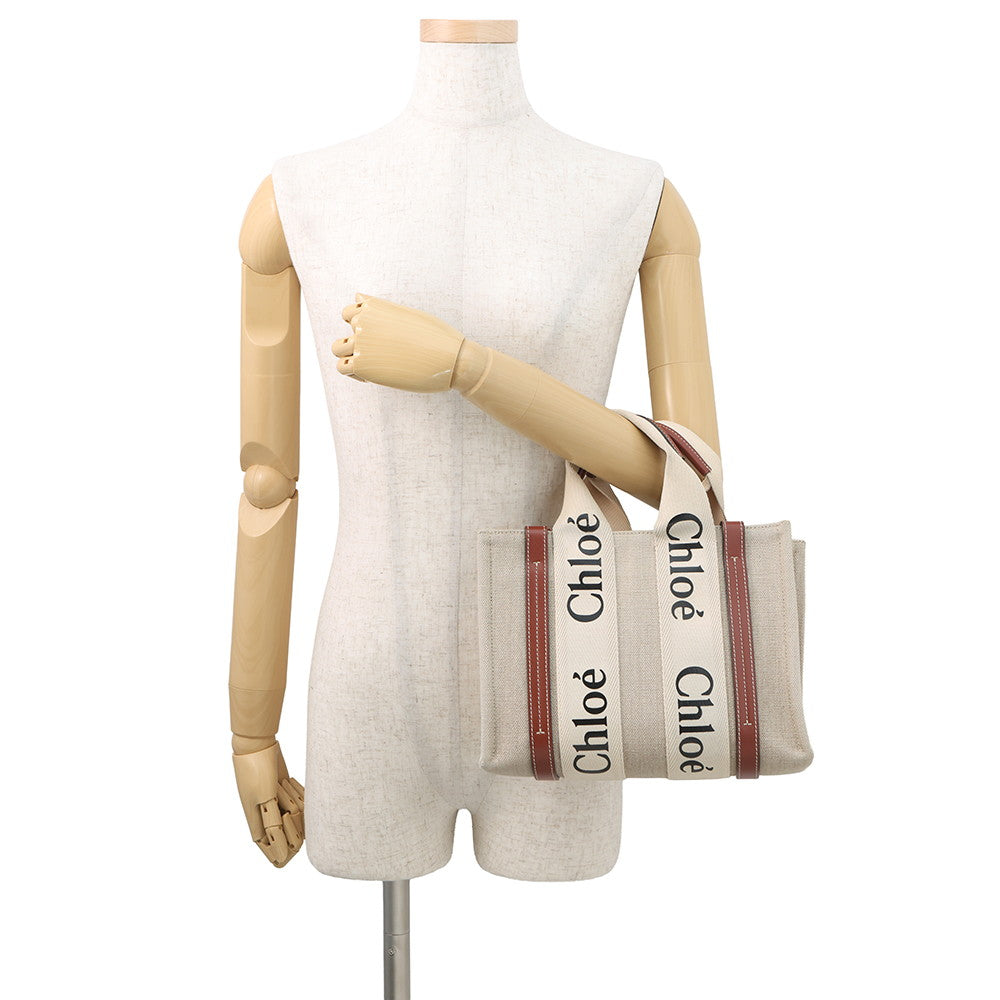 Chloe Woody 2WAY Shoulder Bag Beige/BrownCHC22AS397I2690U Canvas Leather Size Small