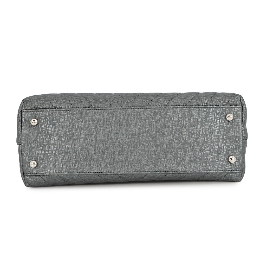 CHANEL Coco Handle Chevron MetalicGrayA92991 Caviar Leather
