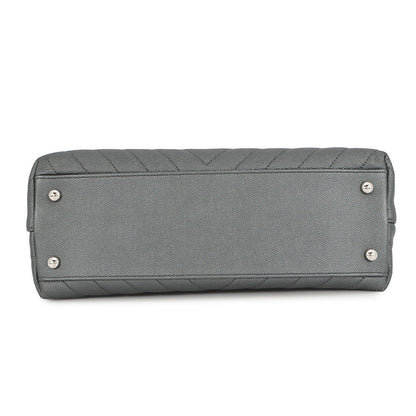 CHANEL Coco Handle Chevron MetalicGrayA92991 Caviar Leather