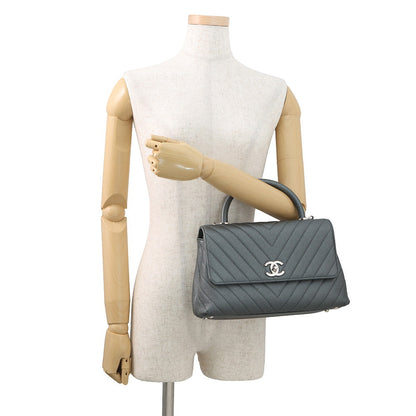CHANEL Coco Handle Chevron MetalicGrayA92991 Caviar Leather