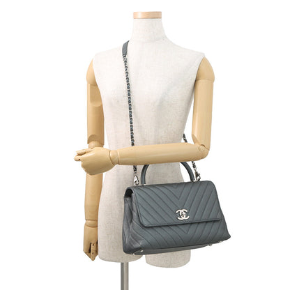 CHANEL Coco Handle Chevron MetalicGrayA92991 Caviar Leather