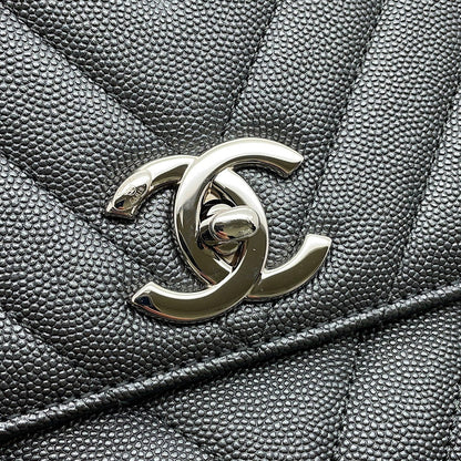 CHANEL Coco Handle Chevron MetalicGrayA92991 Caviar Leather