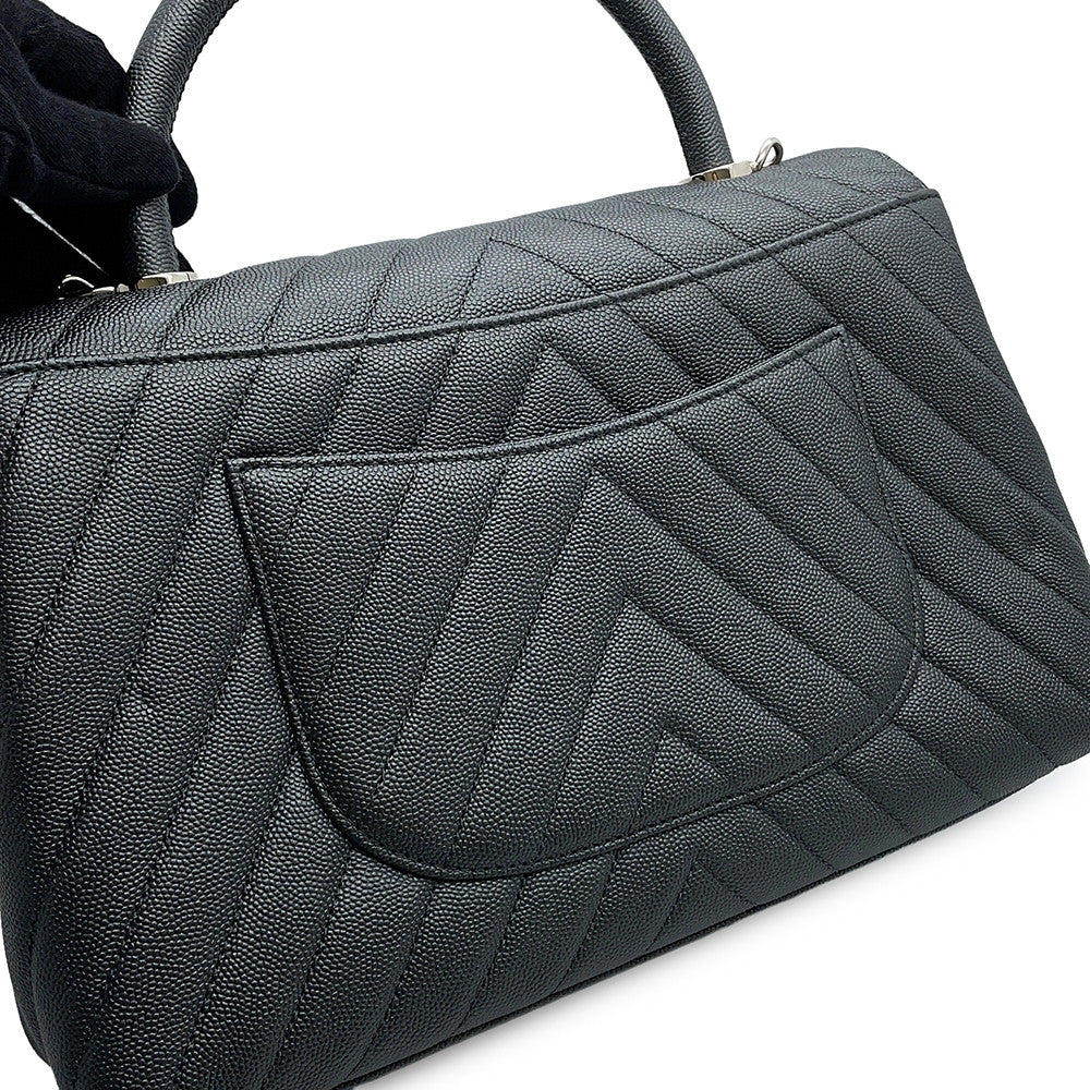 CHANEL Coco Handle Chevron MetalicGrayA92991 Caviar Leather
