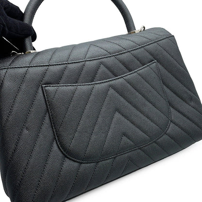 CHANEL Coco Handle Chevron MetalicGrayA92991 Caviar Leather