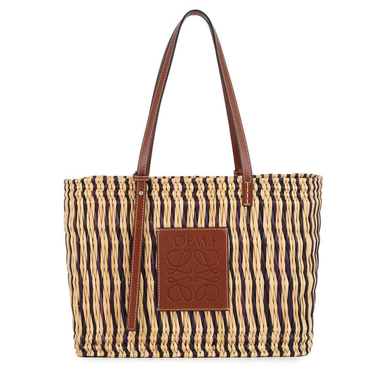 LOEWE square basket bag Natural/BrownA223099X01 Raffia Leather