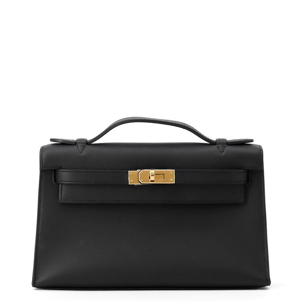 HERMES PochetteKelly Black Swift Leather