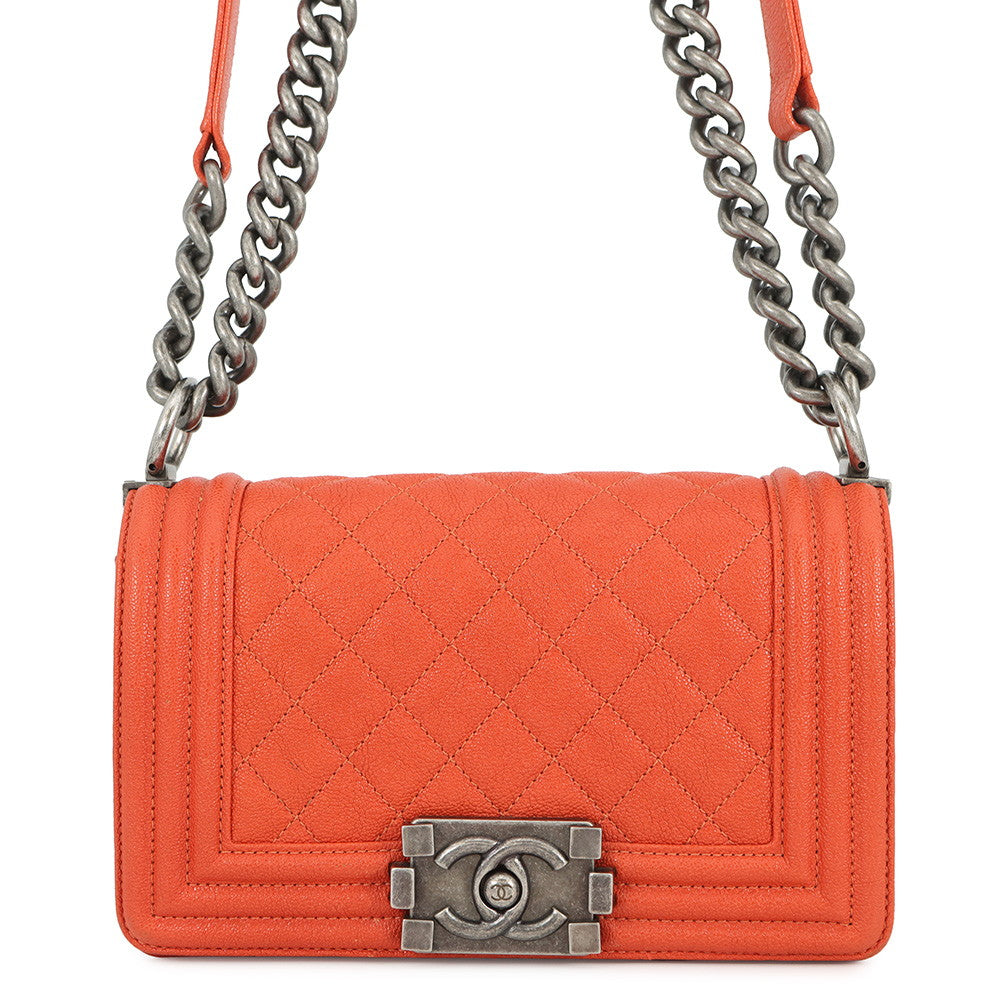 CHANEL Boy Chanel ChainShoulder Bag OrangeA67085 Caviar Leather Size Small