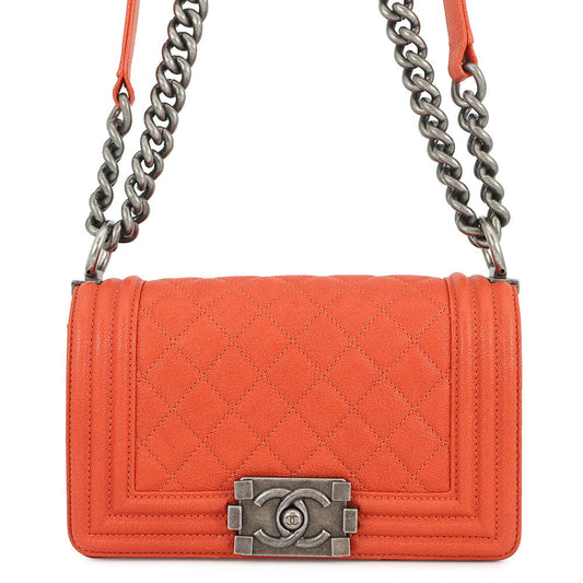 CHANEL Boy Chanel ChainShoulder Bag OrangeA67085 Caviar Leather Size Small