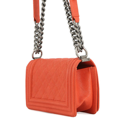 CHANEL Boy Chanel ChainShoulder Bag OrangeA67085 Caviar Leather Size Small