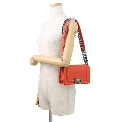 CHANEL Boy Chanel ChainShoulder Bag OrangeA67085 Caviar Leather Size Small