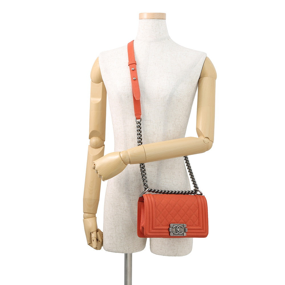 CHANEL Boy Chanel ChainShoulder Bag OrangeA67085 Caviar Leather Size Small