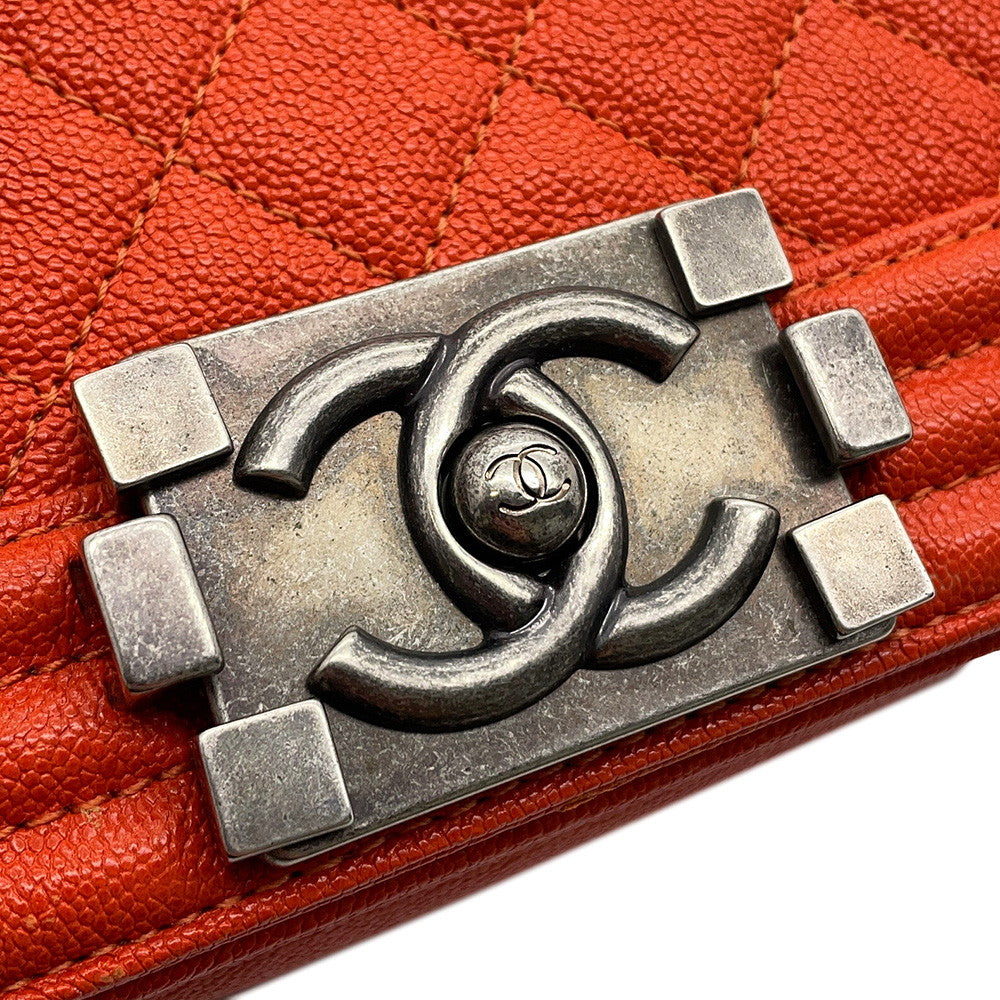 CHANEL Boy Chanel ChainShoulder Bag OrangeA67085 Caviar Leather Size Small