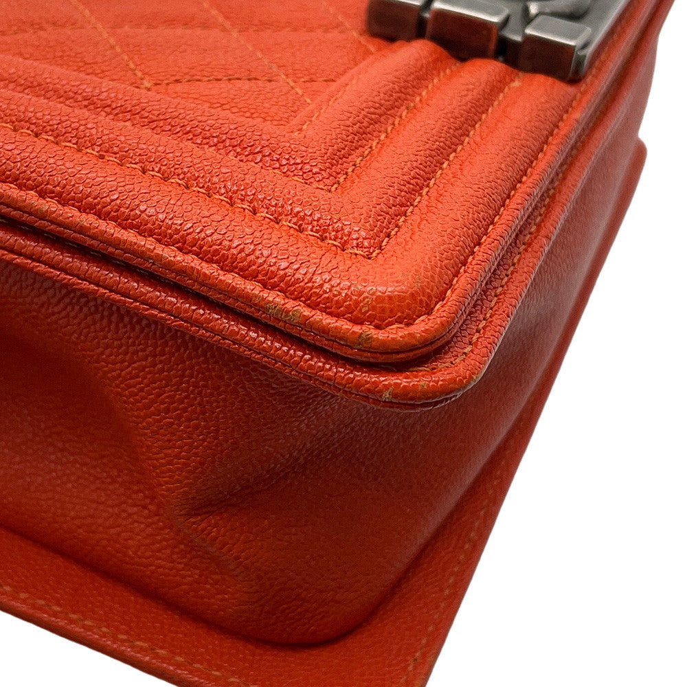 CHANEL Boy Chanel ChainShoulder Bag OrangeA67085 Caviar Leather Size Small
