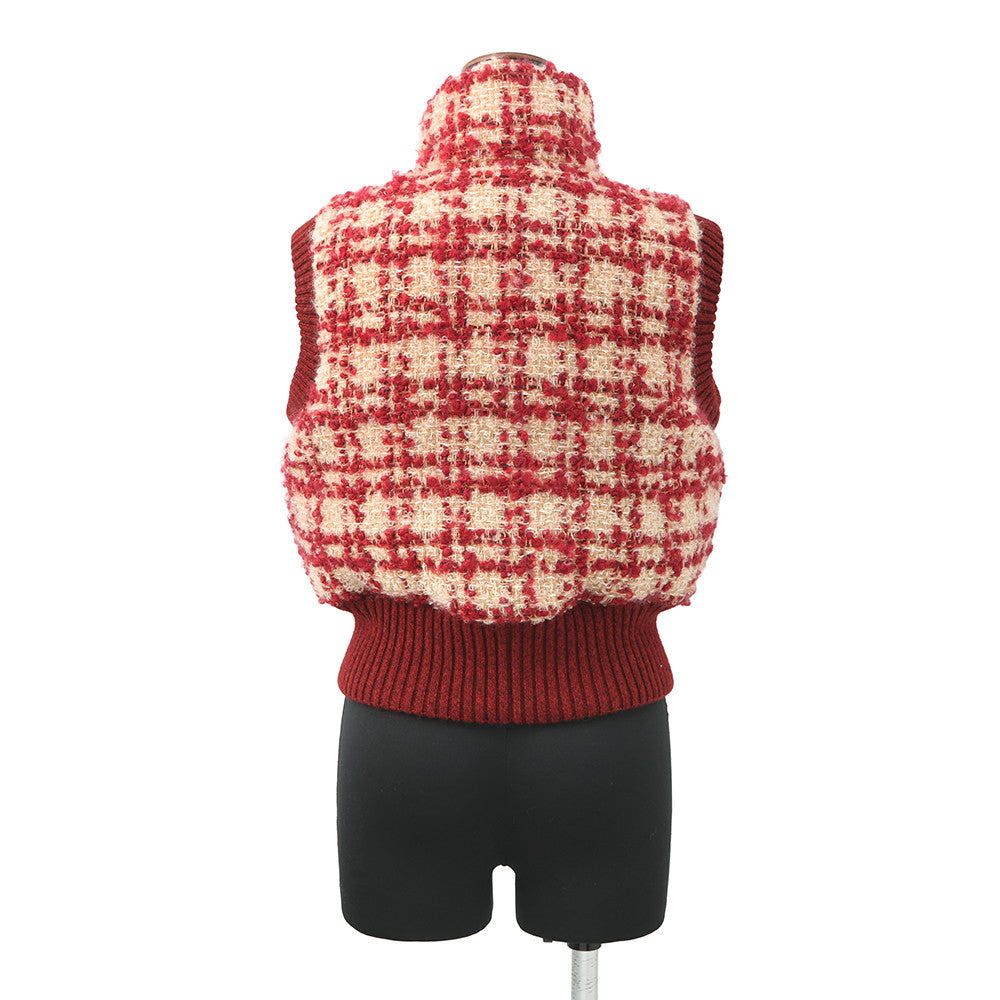 CHANEL Tweed CC Logo Down Vest Size 34 Red/BeigeP77367 Mohair 43% Wool 41% Polyester9% Nylon5% Linen2%