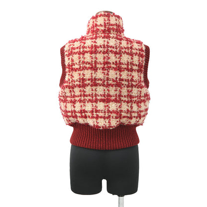 CHANEL Tweed CC Logo Down Vest Size 34 Red/BeigeP77367 Mohair 43% Wool 41% Polyester9% Nylon5% Linen2%