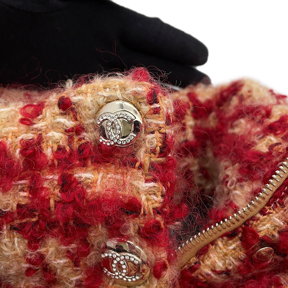 CHANEL Tweed CC Logo Down Vest Size 34 Red/BeigeP77367 Mohair 43% Wool 41% Polyester9% Nylon5% Linen2%
