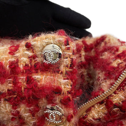 CHANEL Tweed CC Logo Down Vest Size 34 Red/BeigeP77367 Mohair 43% Wool 41% Polyester9% Nylon5% Linen2%