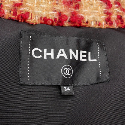 CHANEL Tweed CC Logo Down Vest Size 34 Red/BeigeP77367 Mohair 43% Wool 41% Polyester9% Nylon5% Linen2%