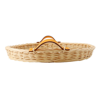 HERMES Round tray "Ozre color" PM Jaune Doll Willow Swift Leather Glass