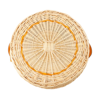 HERMES Round tray "Ozre color" PM Jaune Doll Willow Swift Leather Glass