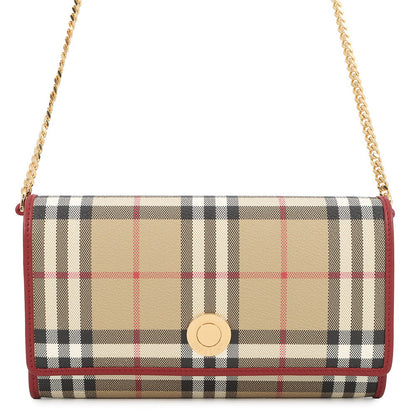 BURBERRY Check Chain Strap Wallet ArchiveBeige/Ruby Red81163211 PVC/Leather