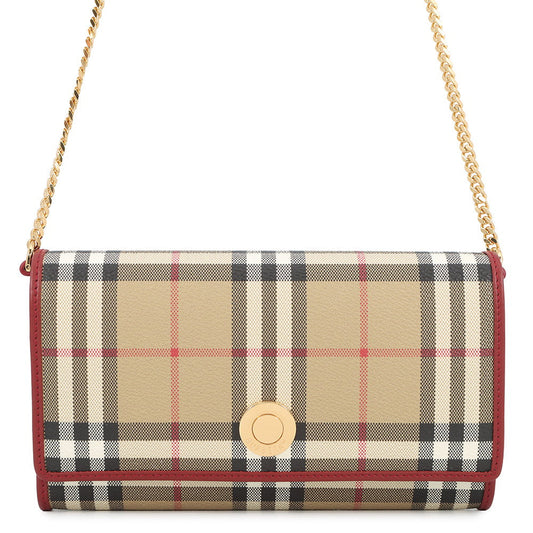BURBERRY Check Chain Strap Wallet ArchiveBeige/Ruby Red81163211 PVC/Leather