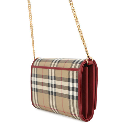 BURBERRY Check Chain Strap Wallet ArchiveBeige/Ruby Red81163211 PVC/Leather