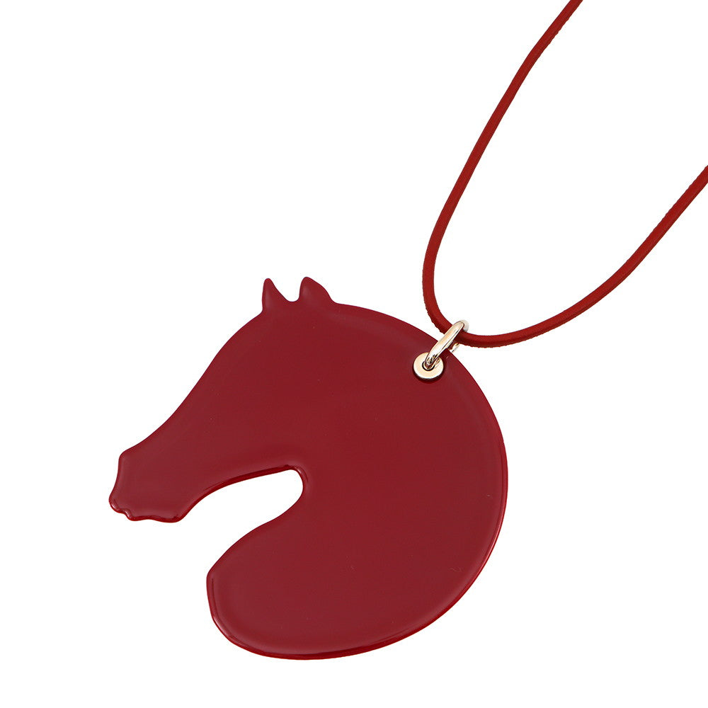 HERMES Tattersall Tattoo Necklace Size GM Rouge Grenat Lacquer Swift Leather