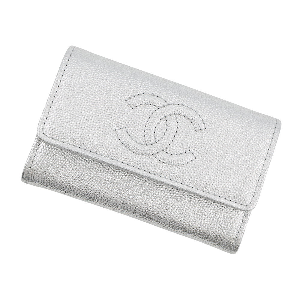 CHANEL CC Logo Flap Card Case SilverAP4705 Caviar Leather