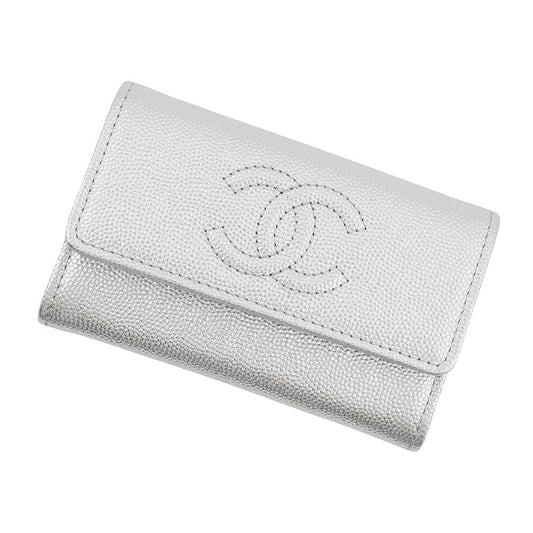 CHANEL CC Logo Flap Card Case SilverAP4705 Caviar Leather