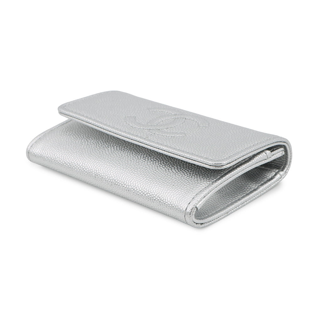 CHANEL CC Logo Flap Card Case SilverAP4705 Caviar Leather