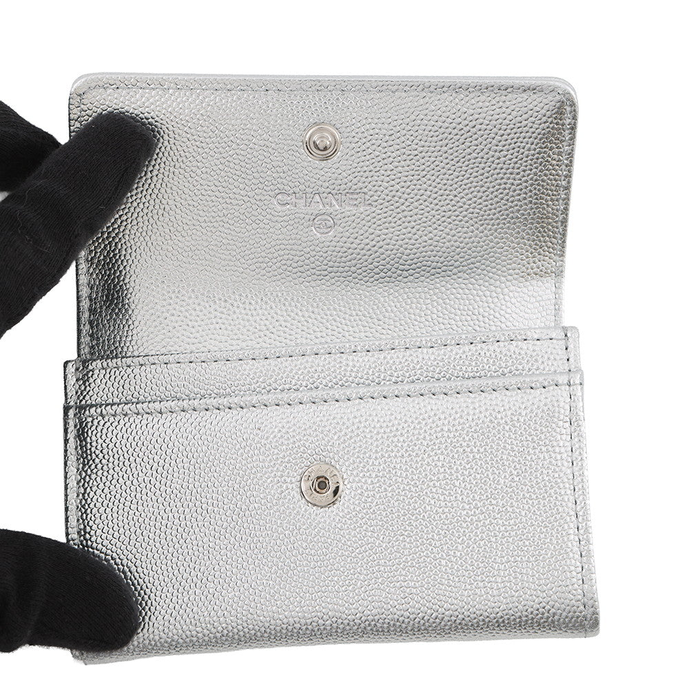 CHANEL CC Logo Flap Card Case SilverAP4705 Caviar Leather