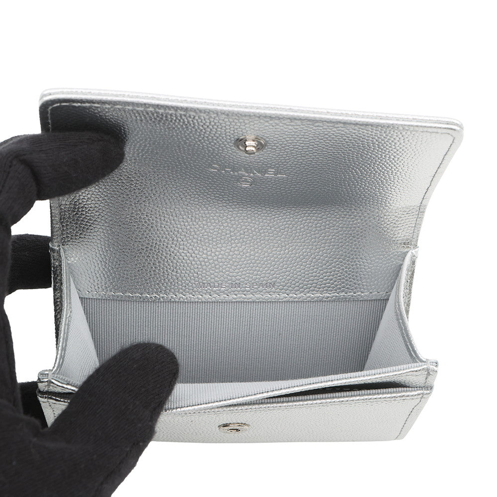 CHANEL CC Logo Flap Card Case SilverAP4705 Caviar Leather