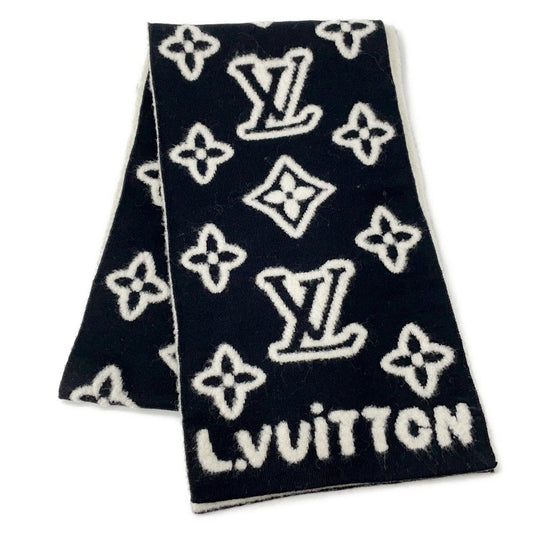 LOUIS VUITTON Scarf・Monogram Blast Knit Size S Noir/WhiteM96963 Wool 88% Nylon12%