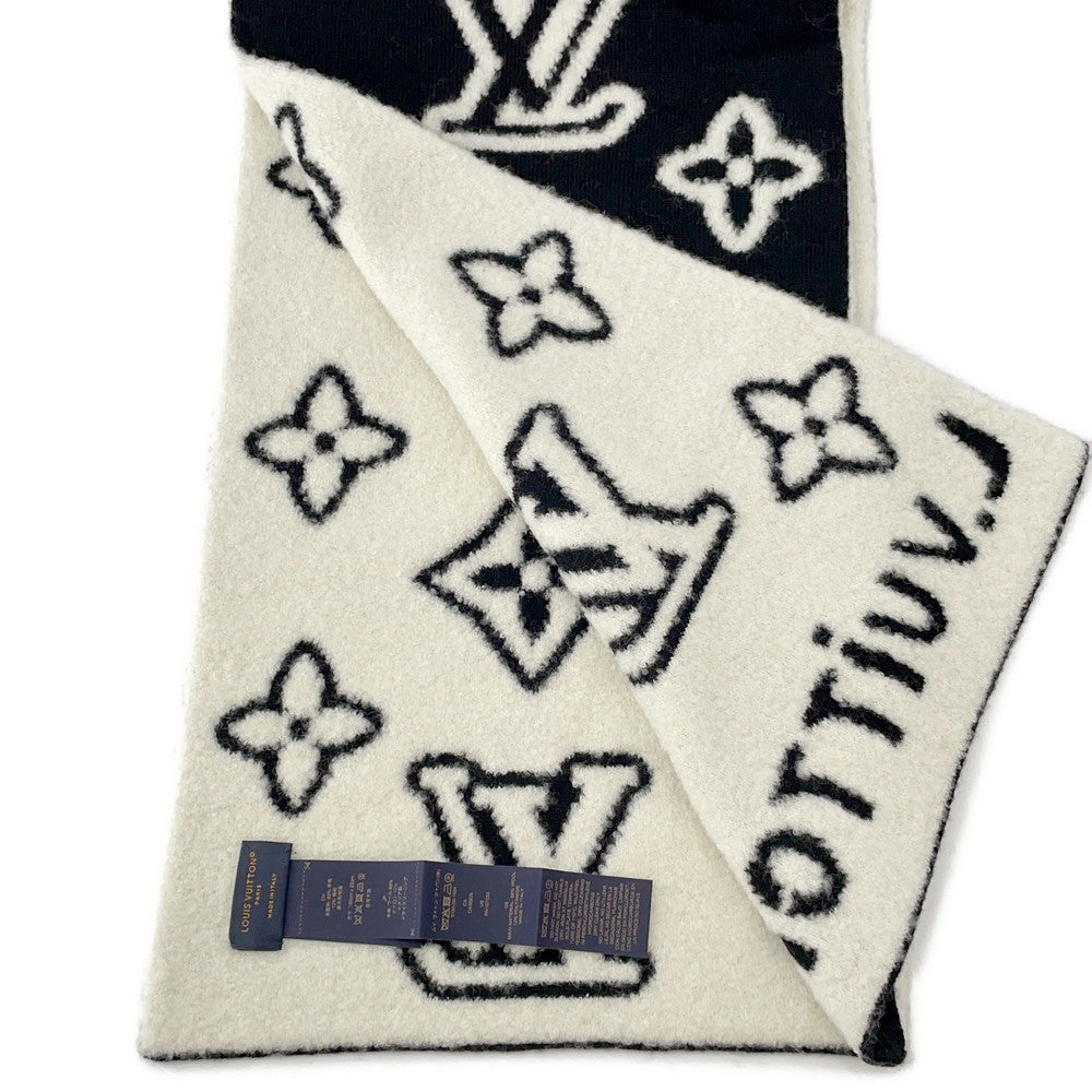 LOUIS VUITTON Scarf・Monogram Blast Knit Size S Noir/WhiteM96963 Wool 88% Nylon12%