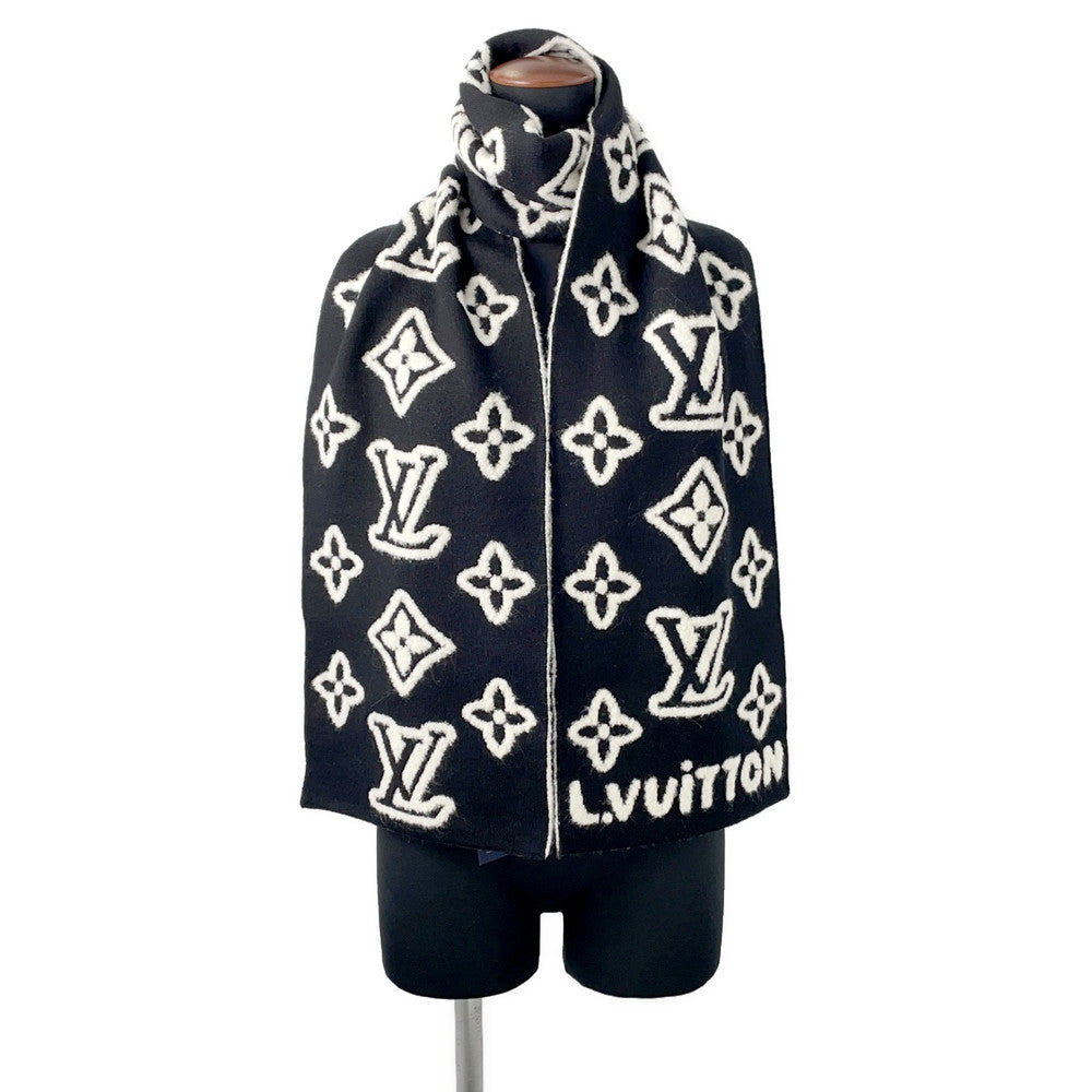LOUIS VUITTON Scarf・Monogram Blast Knit Size S Noir/WhiteM96963 Wool 88% Nylon12%