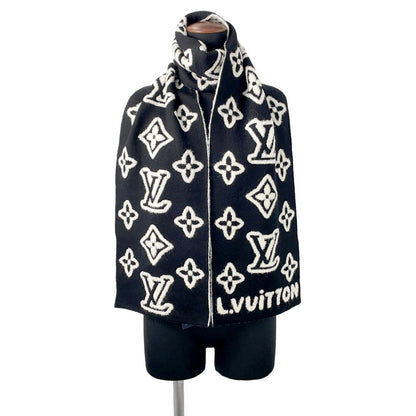 LOUIS VUITTON Scarf・Monogram Blast Knit Size S Noir/WhiteM96963 Wool 88% Nylon12%