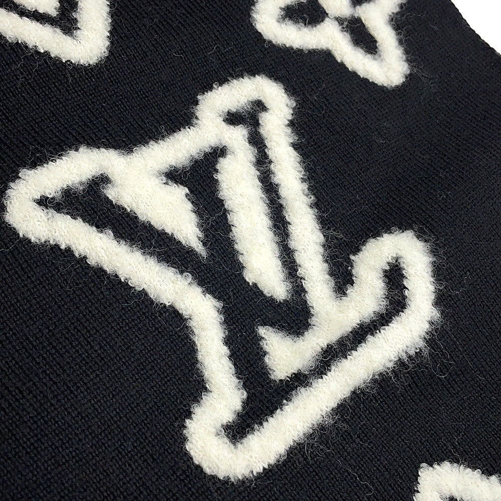LOUIS VUITTON Scarf・Monogram Blast Knit Size S Noir/WhiteM96963 Wool 88% Nylon12%