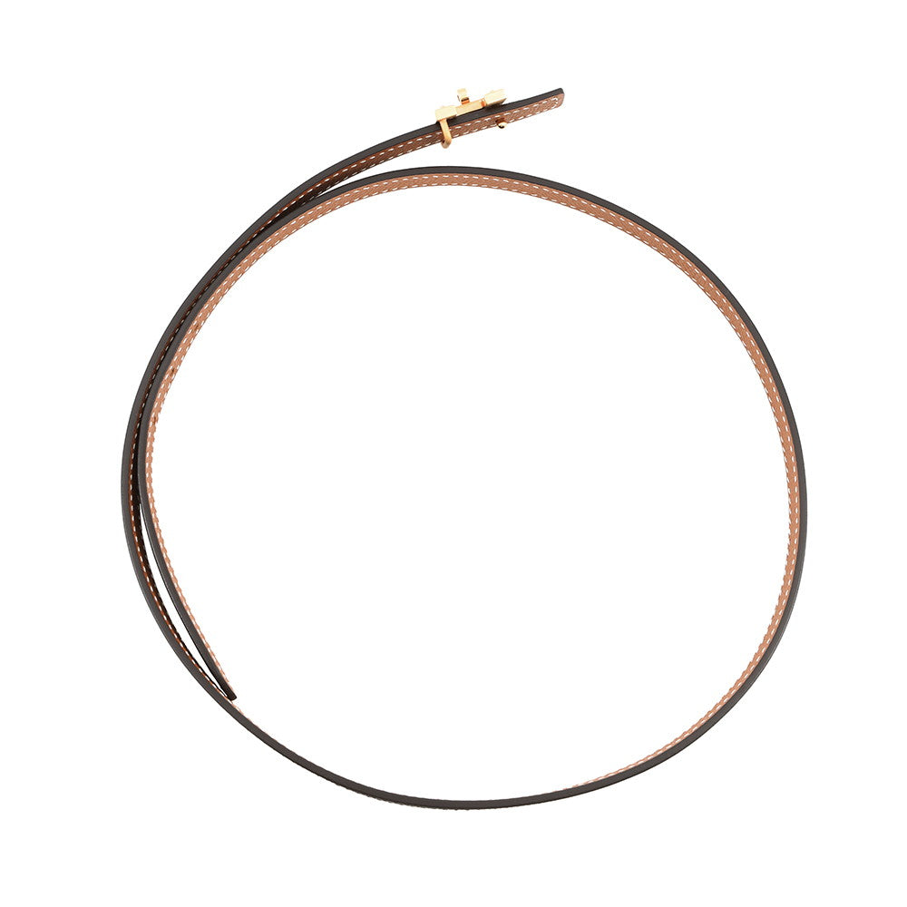 HERMES Mini H Kelly Belt Size 70 Black/Gold Swift Leather Epsom