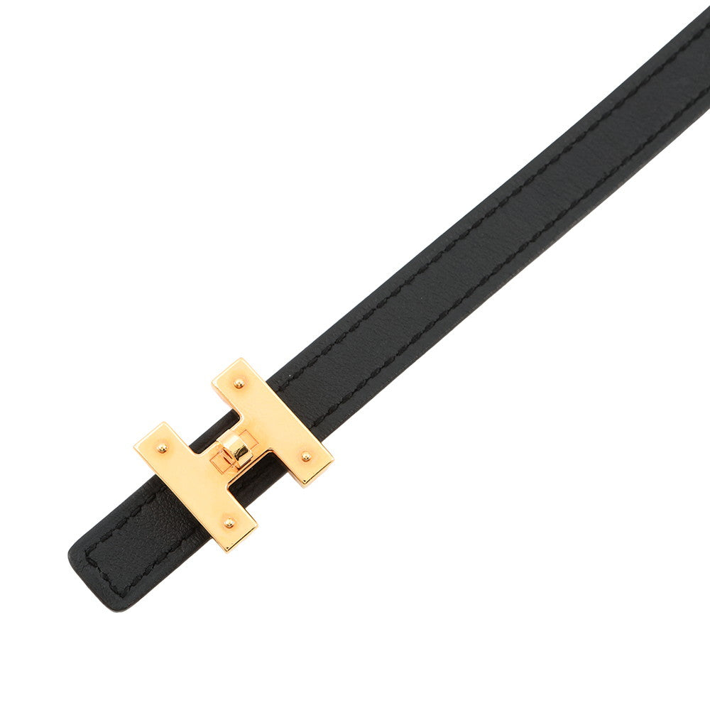 HERMES Mini H Kelly Belt Size 70 Black/Gold Swift Leather Epsom