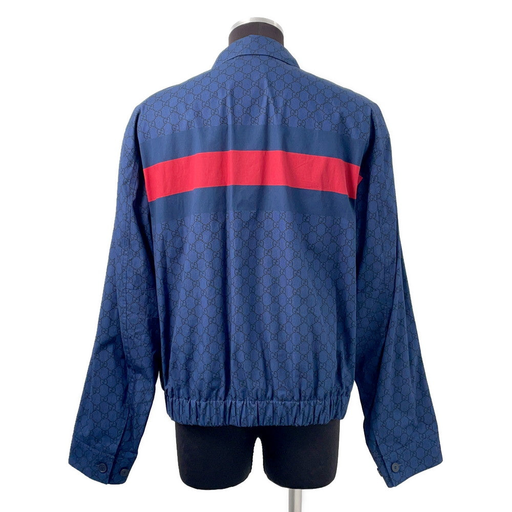 GUCCI Web Stripe GGCotton Poplin Jacket Size 50 Blue833465 Cotton100%