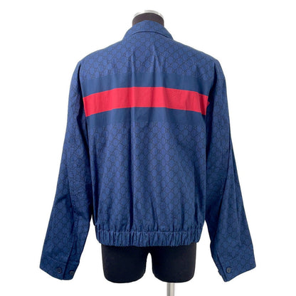 GUCCI Web Stripe GGCotton Poplin Jacket Size 50 Blue833465 Cotton100%