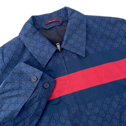 GUCCI Web Stripe GGCotton Poplin Jacket Size 50 Blue833465 Cotton100%